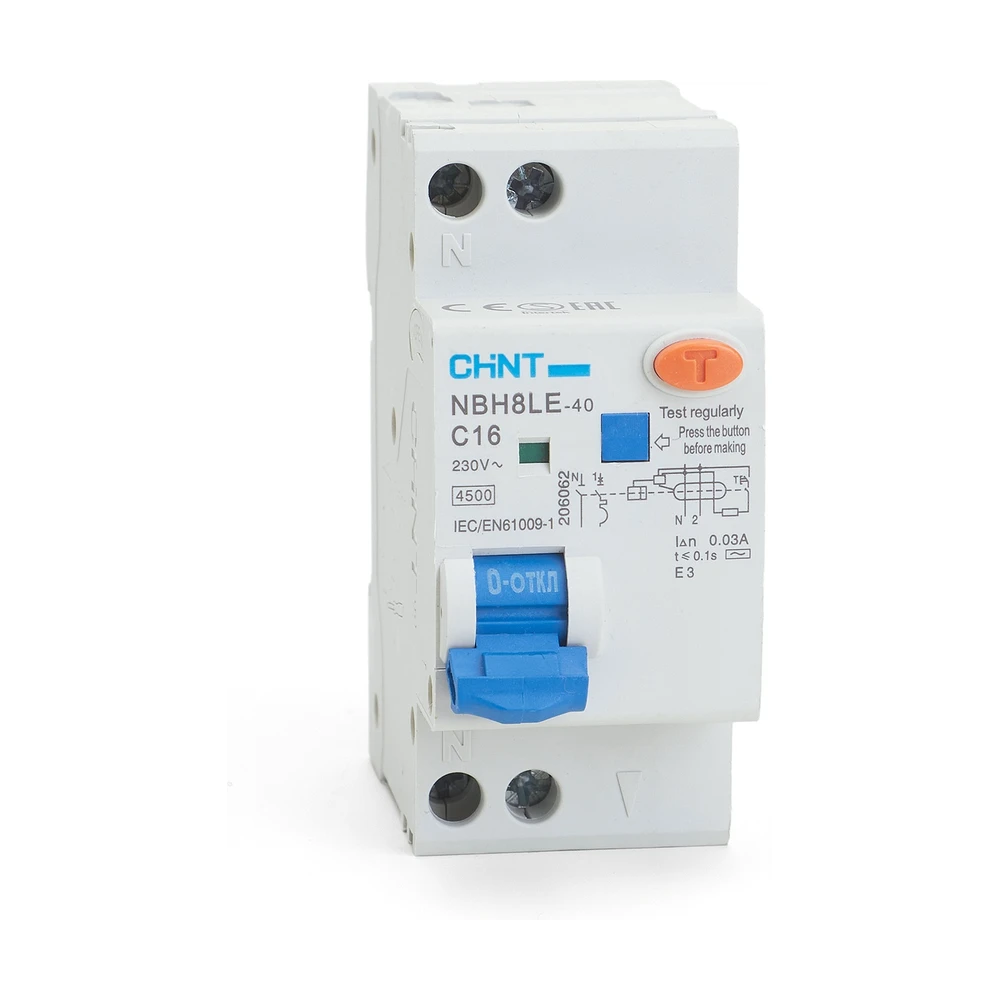 Диф. автомат CHINT NBH8LE-40 1P+N 16А 30мА х-ка С 4.5кА
