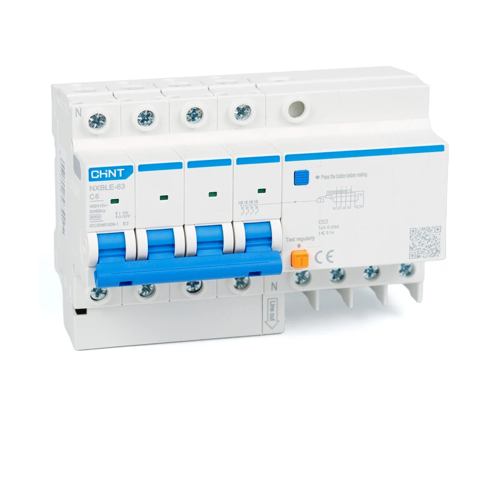 Диф. автомат CHINT NXBLE-63 4P C6 30mA тип AC 6kA (R)