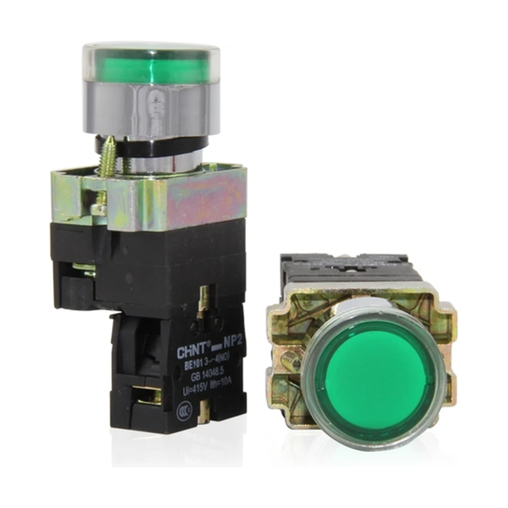 Кнопка управления CHINT NP2-EW3365 1НО+1НЗ зеленая AC/DC230В(LED), IP40 (R)