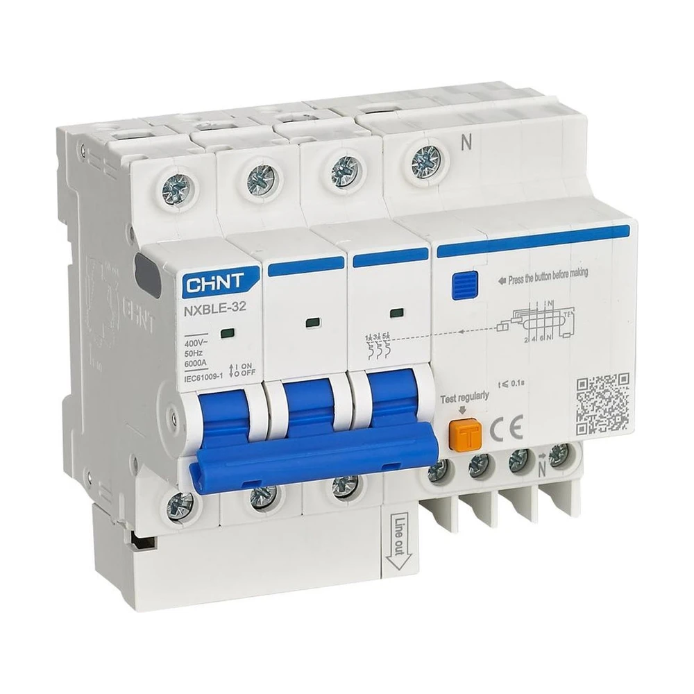 Диф. автомат CHINT NXBLE-32 3P+N C32 30mA тип AC 6kA (R)