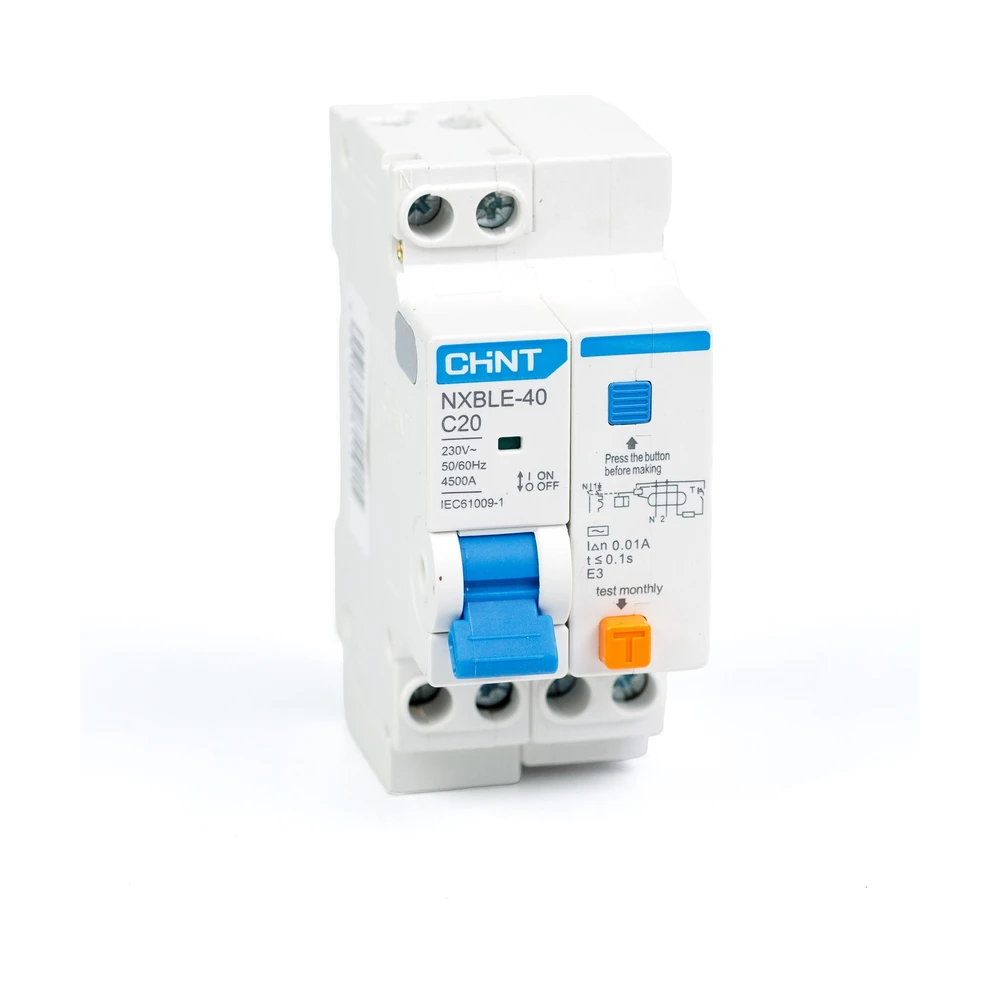 Диф. автомат CHINT NXBLE-40 1P+N 20А, х-ка C 10мА, электронный тип AС, х-ка C, 4,5кА (R)