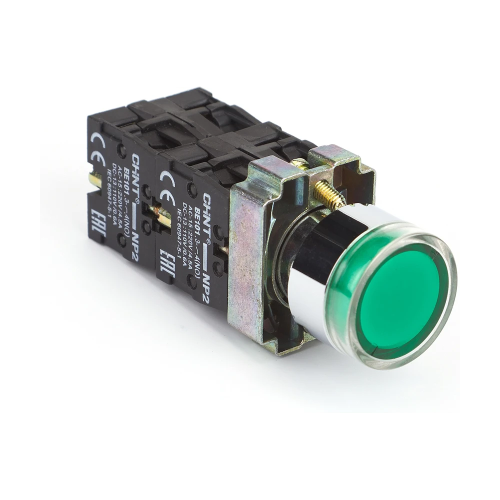 Кнопка управления CHINT NP2-BW3365 1НО+1НЗ зеленая AC/DC24В(LED) IP40 (R)